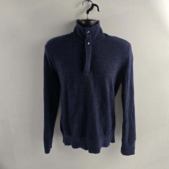 Banana Republic Men’s L Italian Yarn Merino Wool Blend Mock Neck Sweater Blue - Picture 1 of 10